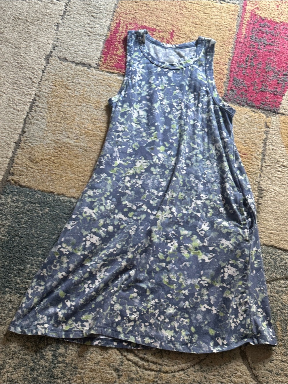 Secret Treasures blue floral sleeveless cotton dress beach cover up casual small